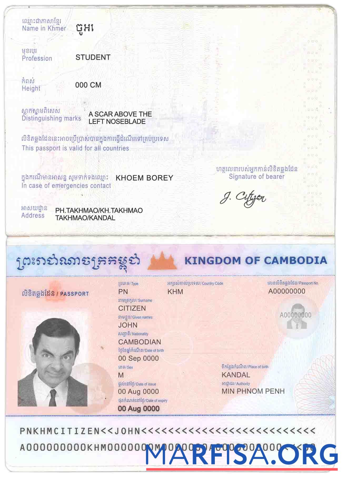 Printable Cambodia passport download for verification
